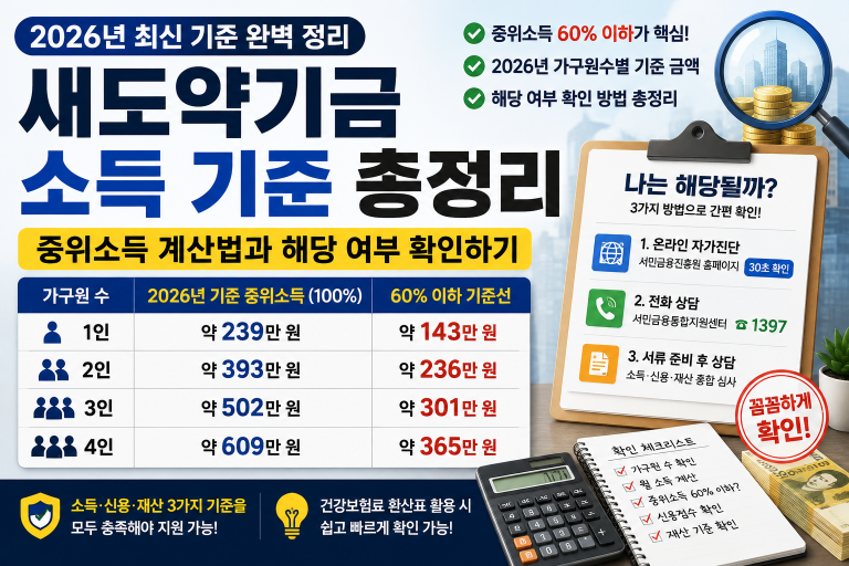 새도약기금 소득 기준 총정리 2026 – 중위소득 계산법과 해당 여부 확인하기