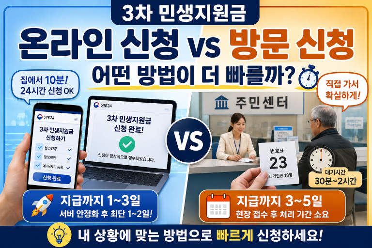 3차 민생지원금 온라인 신청 vs 방문 신청 – 어떤 방법이 더 빠를까?